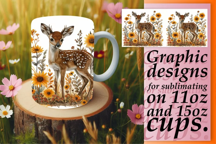 Spring Watercolor Deer Mug Wrap Sublimation