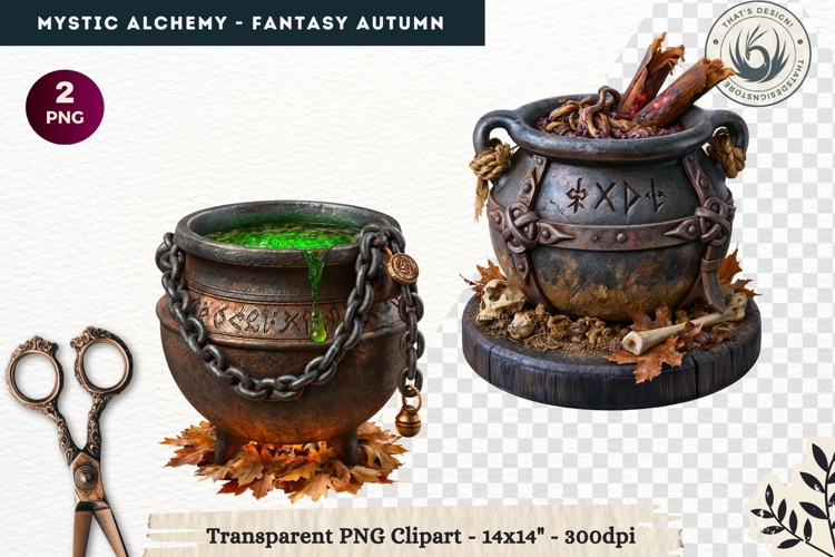 Gothic Witch Mystic Alchemy Clipart, Autumn Apothecary PNG