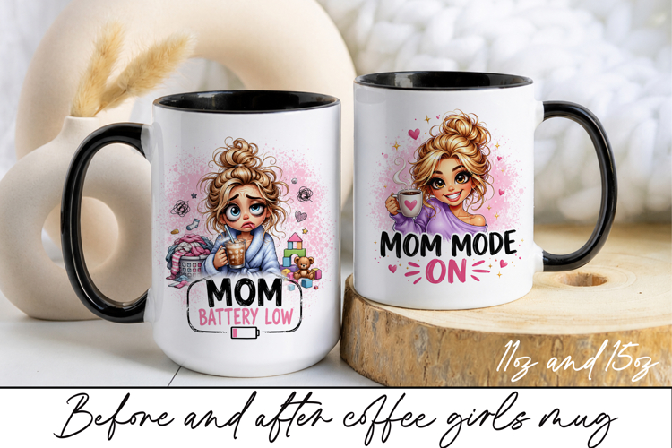 Before and After Coffee Girl Mug Wrap Sublimation
