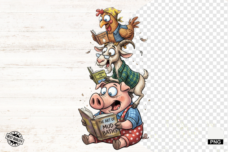 Whimsical Farm Animals Love Reading - Animals Clipart