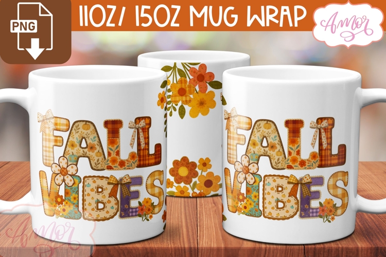 Fall Vibes mug wrap, Retro fall mug template