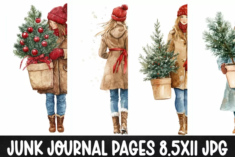 4 Christmas Digital Papers I Christmas Junk Journal Pages