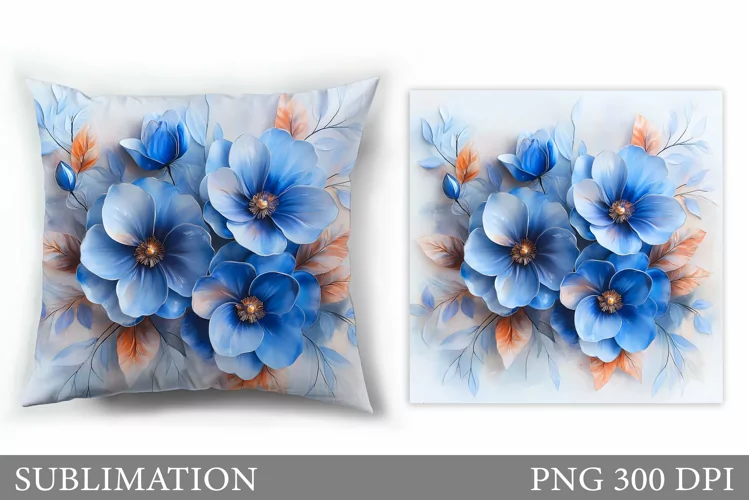 3D Flowers Pillow Design. Floral Sublimation