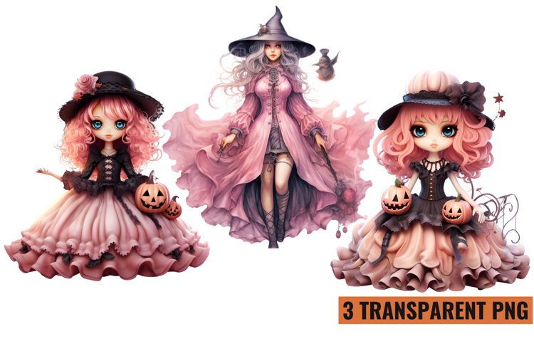 Pink Halloween Watercolor Clipart Sublimation ,PNG