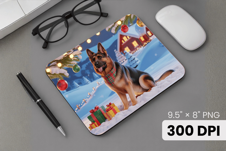 Winter Dog Christmas PNG, Icy Tree Mouse Pad Design