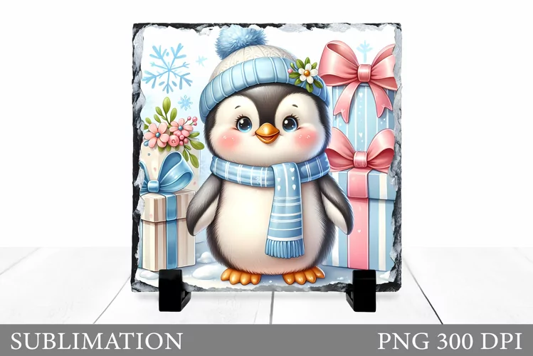 Cute Penguin Sublimation. Christmas Penguin Slate Design