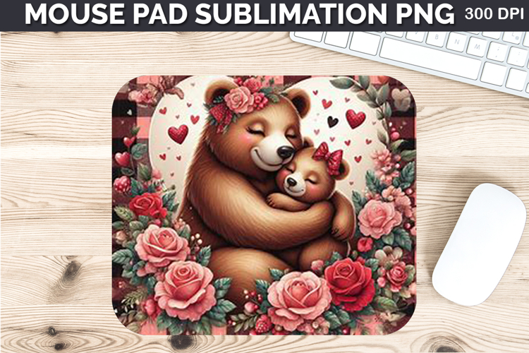 Watercolor Bear Mouse Pad Sublimation - Valentines PNG