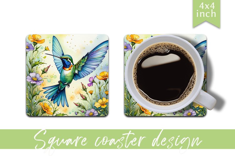 Watercolor hummingbird Square Coaster|sublimation design