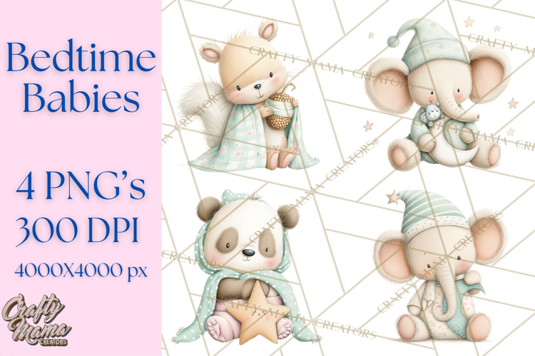 Baby Bedtime Animal Clipart PNG for Nursery