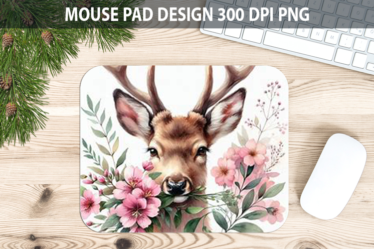 Watercolor Deer Mouse Pad Sublimation - Valentines PNG example image 1