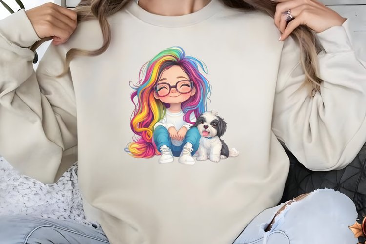 Colorful Girl Dog Clipart PNG