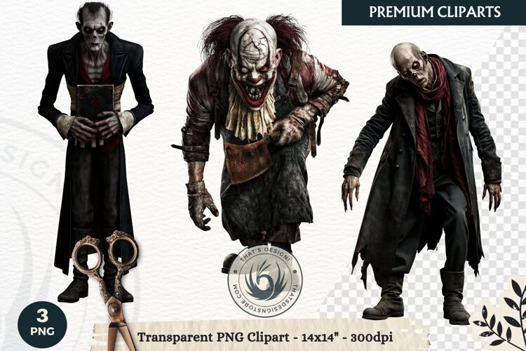 Dark Fantasy Halloween Horror Clipart PNG, Gothic Monster example image 1