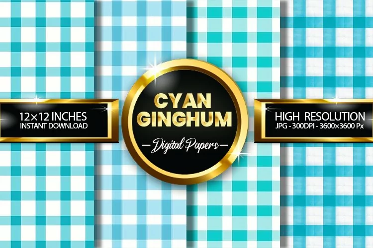 Cyan Gingham Digital Papers - 04 Variations