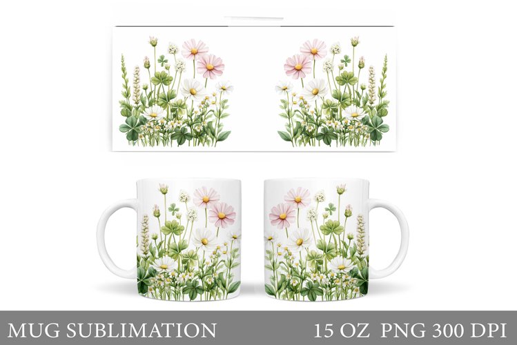 Flowers Mug Wrap Design. Wildflowers Mug Sublimation