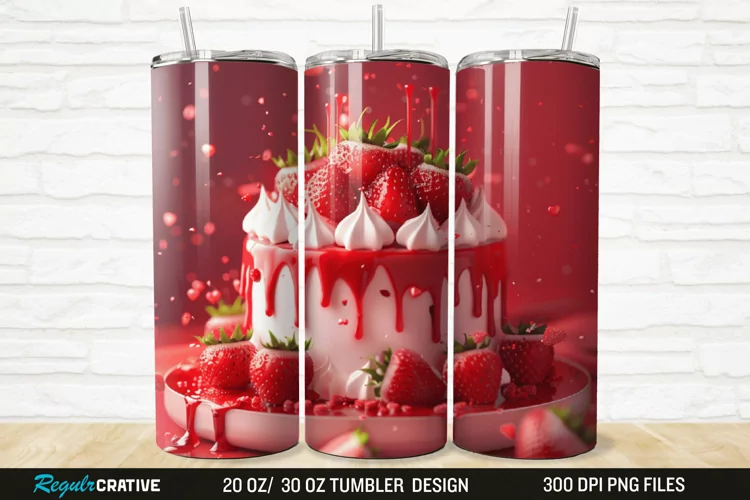 3D Strawberry Cake 20/30oz Skinny Tumbler