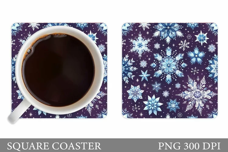 Snowflakes Coaster Sublimation. Christmas Coaster Design