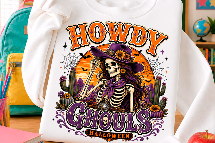 Howdy Ghouls Western Skeleton Halloween PNG