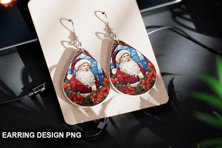 Stained Glass Christmas Santa Earring Design