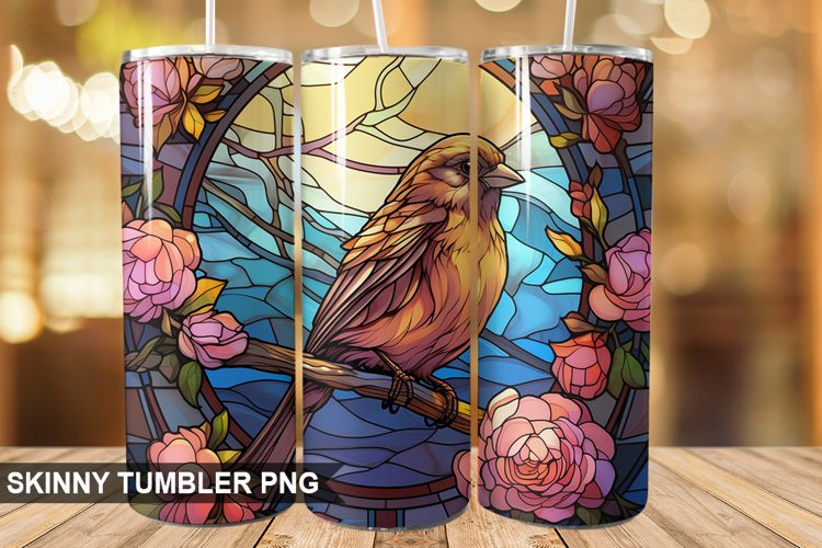 Stained Glass Sparrow PNG Tumbler Design example image 1