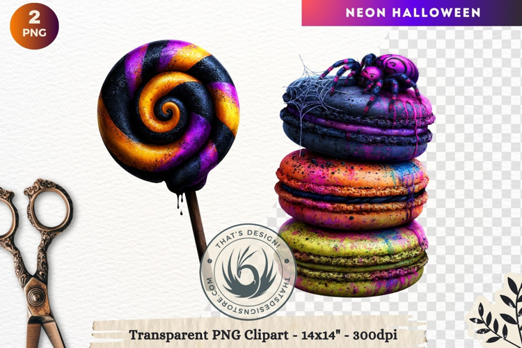 Neon Halloween Character Clipart Spooky Kawaii treats PNG