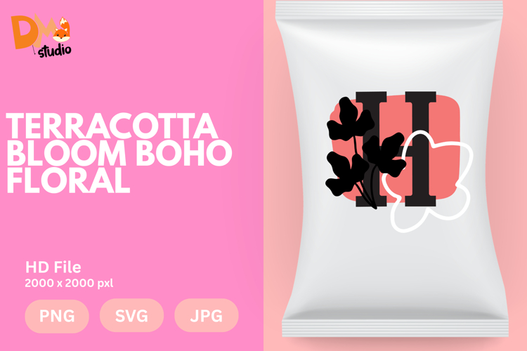 Terracotta Bloom Boho Floral Monogram