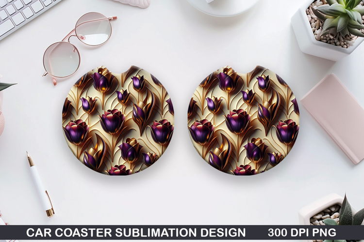 Flowers Car Coaster Sublimation| Summer Flowers Coaster PNG