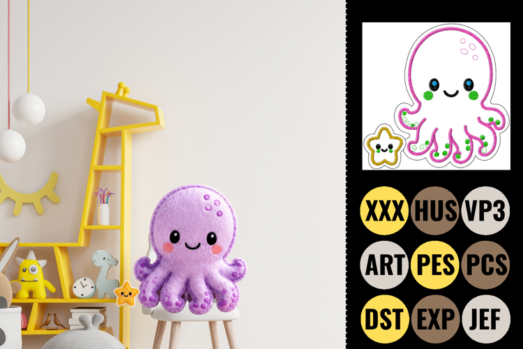 Cute Octopus Applique Embroidery Design
