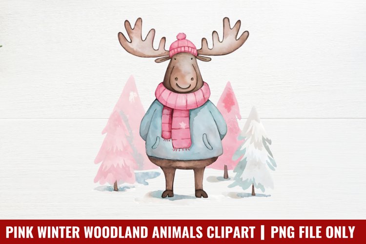 Pink Winter Woodland Animals Clipart PNG