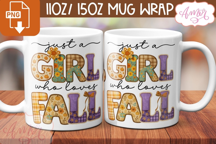 Just a girl who loves fall mug wrap, Retro fall mug template
