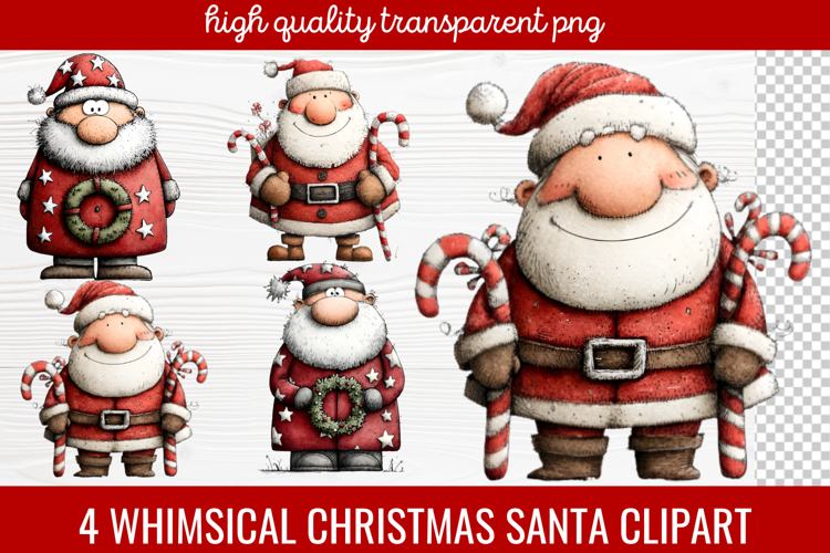 4 Whimsical Christmas Santa Clipart | Cute Santa PNG