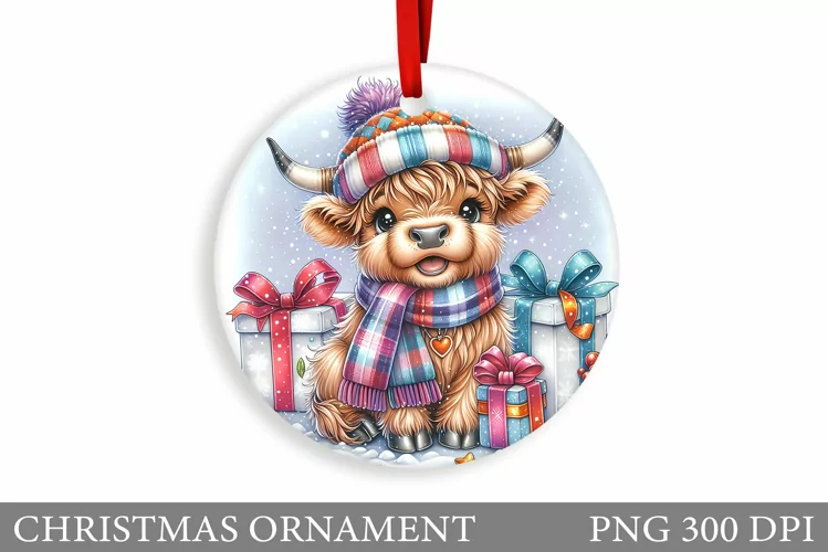 Highland Cow Christmas Ornament. Christmas Ornament Design