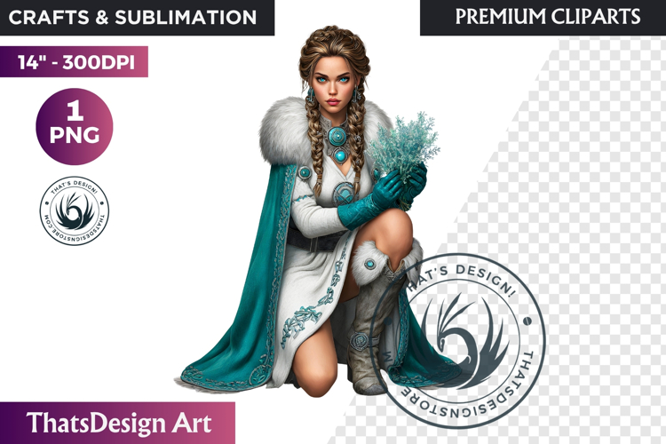 Fantasy Boreal Winter Girls Warrior & Ice Queen Clipart