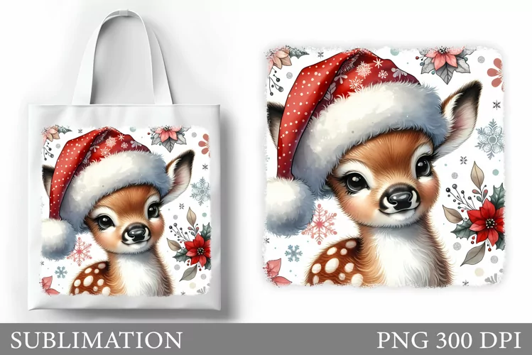 Christmas Deer Tote Bag. Christmas Tote Bag Sublimation