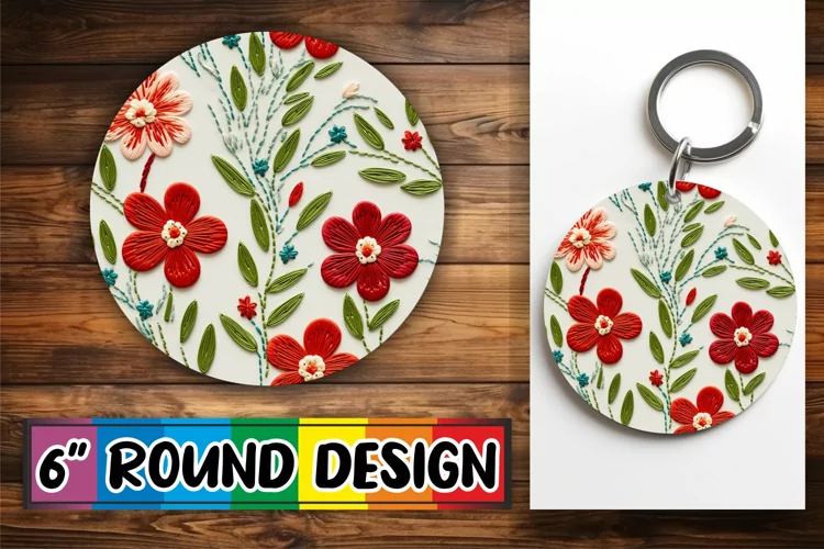 Ornate 3D Blossom Embroidery - Sublimation Keychain