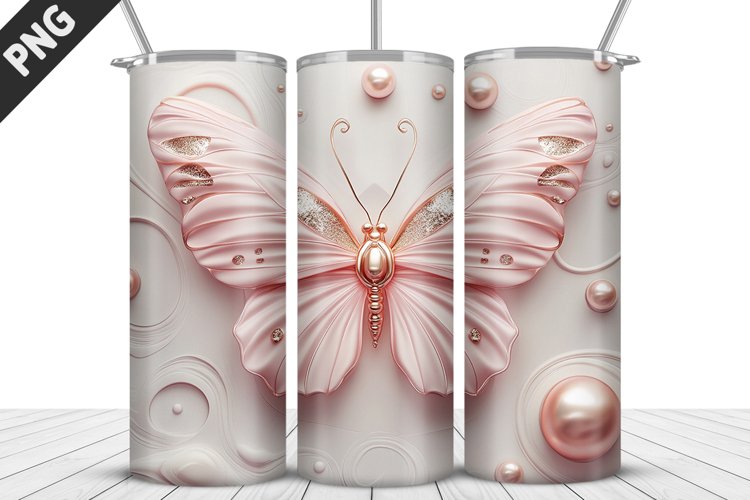 3D Butterfly 20 oz Tumbler Design| Butterfly Flower Tumbler example image 1