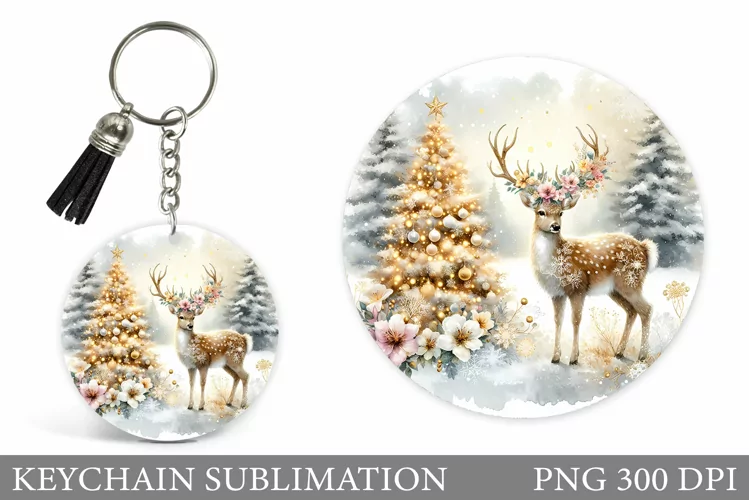 Christmas Deer Keychain. Christmas Keychain Sublimation