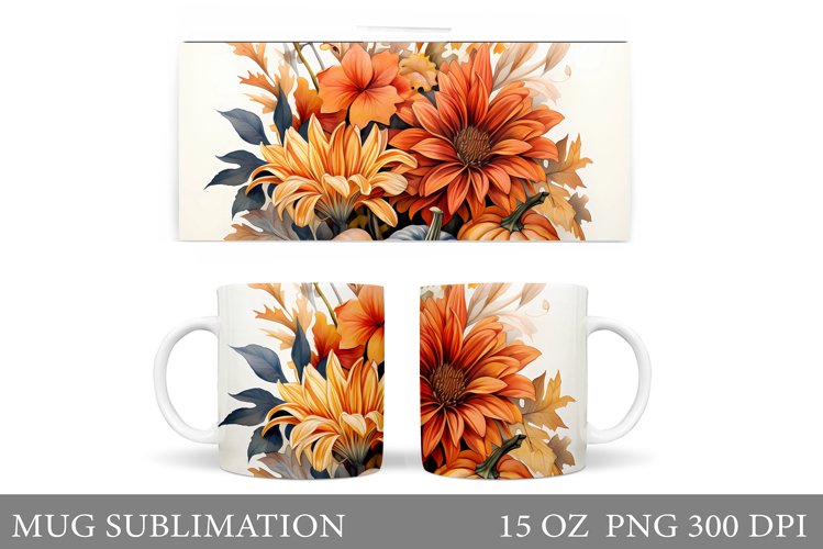 Flowers Mug Sublimation. Floral Mug Wrap Design example image 1