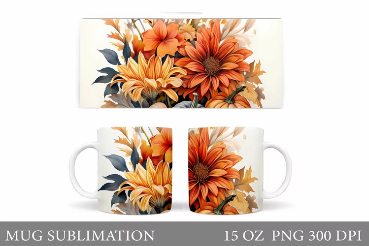 Flowers Mug Sublimation. Floral Mug Wrap Design