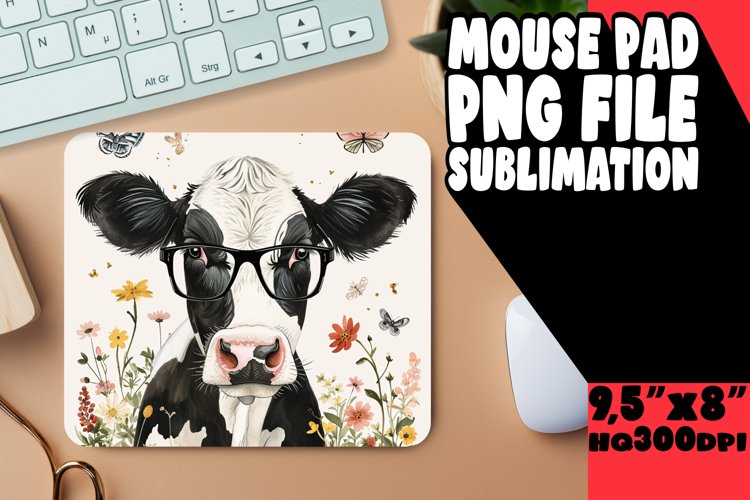 Delightful Watercolor Cow Mouse Pad - Charming Pastoral Scen