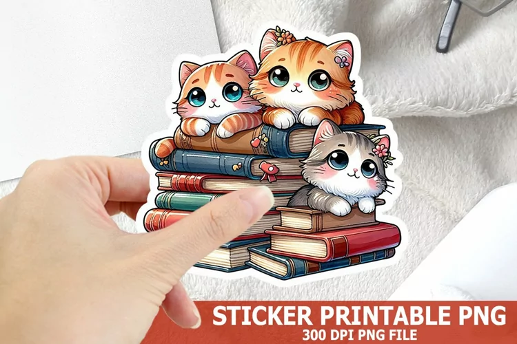 Cute Cat on A Stack of Books Sticker| Books Sticker