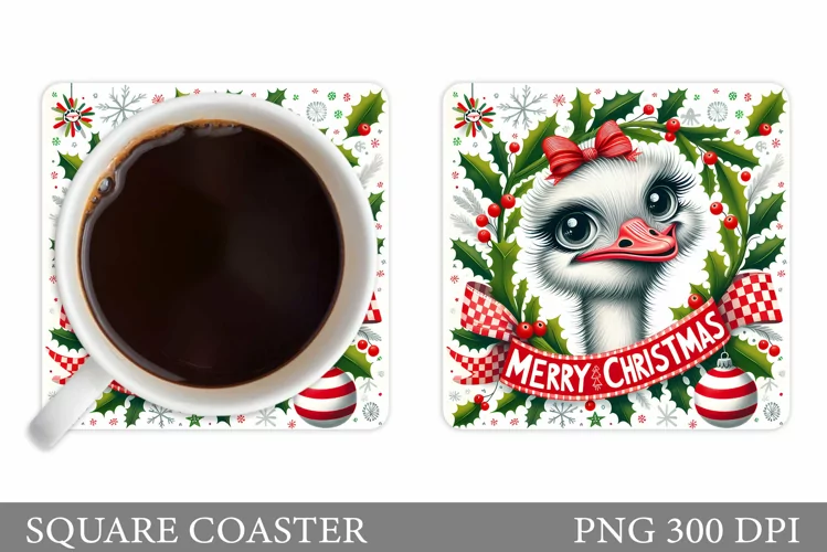 Christmas Ostrich Coaster. Christmas Coaster Sublimation