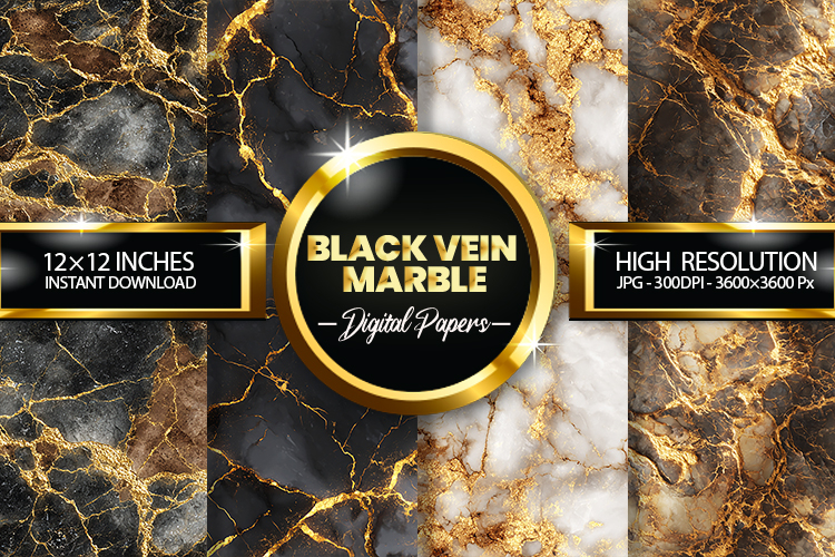 Black Vein Marble Digital Papers - 04 Variations