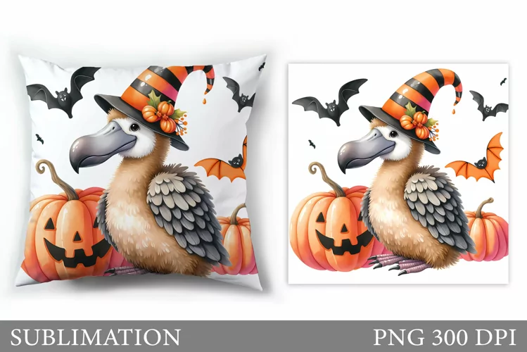 Halloween Bird Pillow Design. Cute Halloween Sublimation