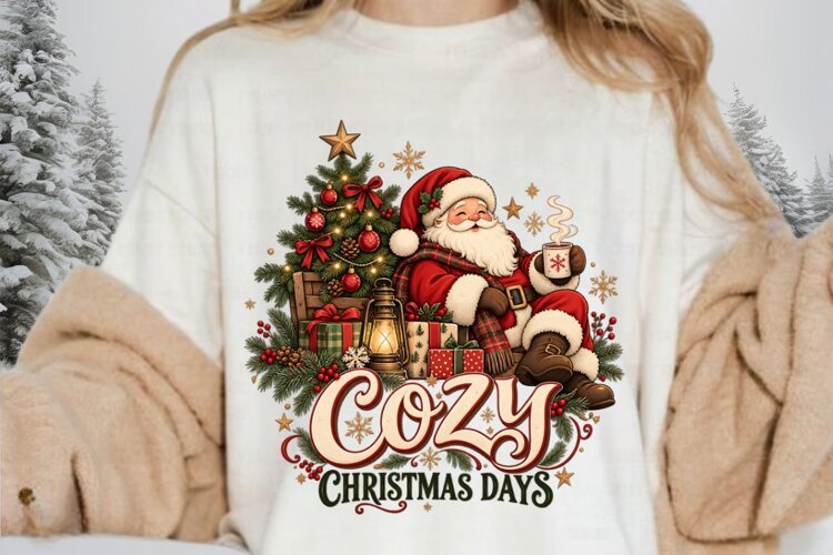Cozy Christmas Days Santa and Christmas Tree Sublimation example image 1