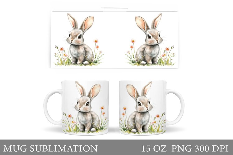 Cute Bunny Mug Wrap. Bunny Flowers Mug Design example image 1
