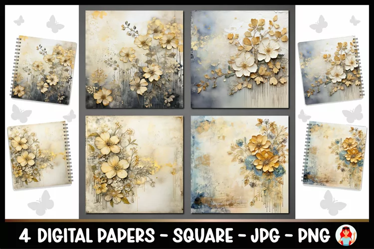 4 Vintage Floral Digital Papers I Junk Journal Pages