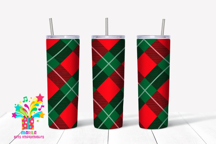 Buffalo Plaid Christmas Skinny tumbler Sublimation #1 example image 1
