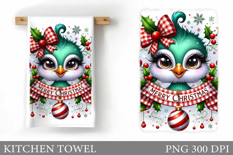 Christmas Peacock Kitchen Towel. Christmas Kitchen Towel