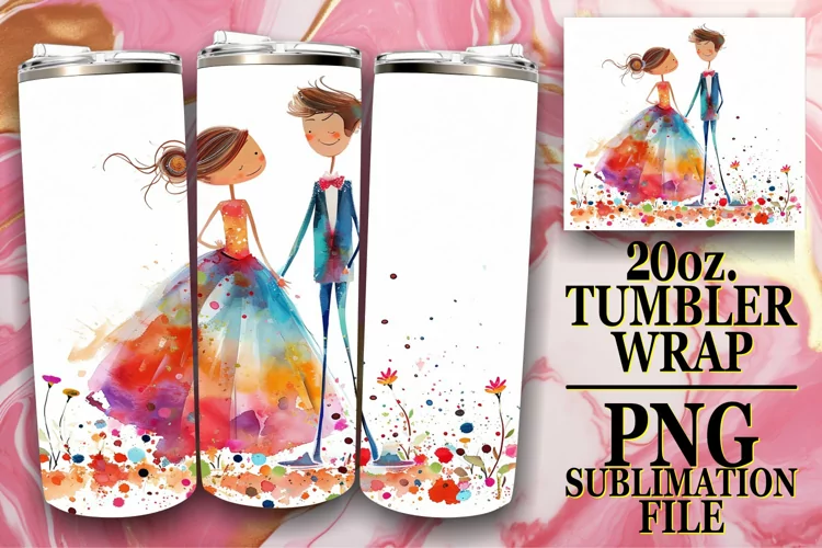Blissful Watercolor Wedding Tumbler Design: Sublimation Wond