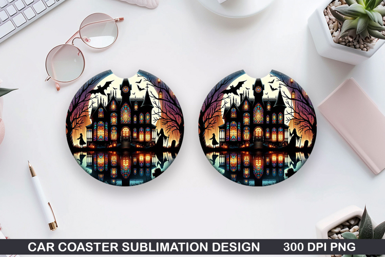 Houses Car coaster sublimation, Halloween Coaster PNG
